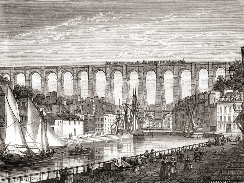The railway from Paris to Brest crossing the Morlaix Viaduct, France.