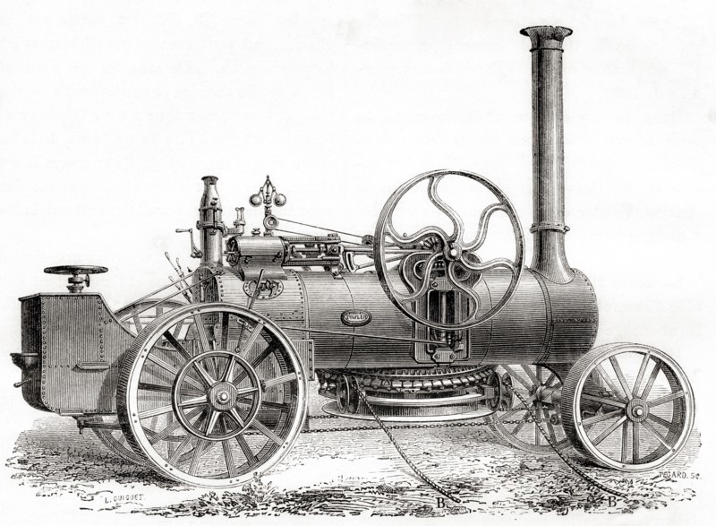 A 19th century John Fowler steam driven ploughing or traction engine.