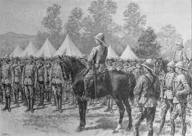 Sir G. White congratulating Natal volunteers on capturing guns at Lombard's Kop.