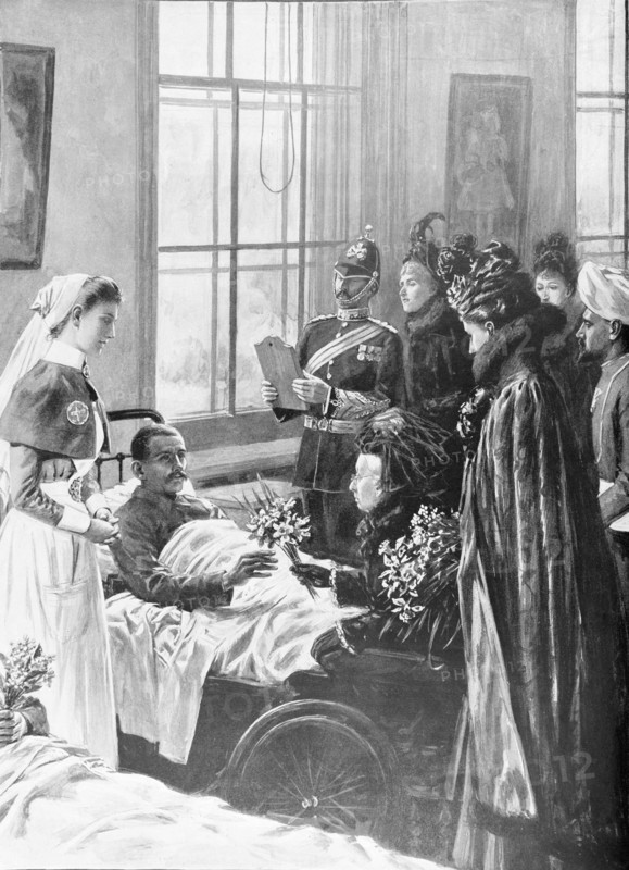 Queen Victoria visiting the wounded at the Herbert Hospital.