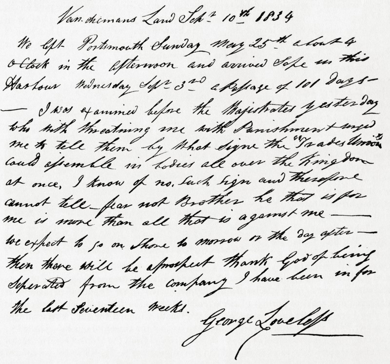 A letter received by James Loveless from his brother George Loveless.