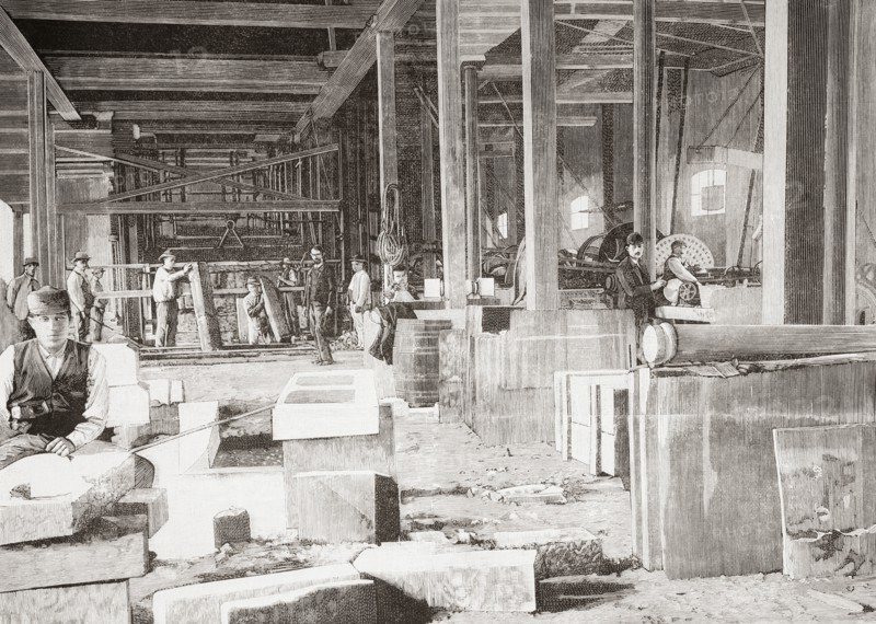 Workers cutting the marble in the Marble Quarry.