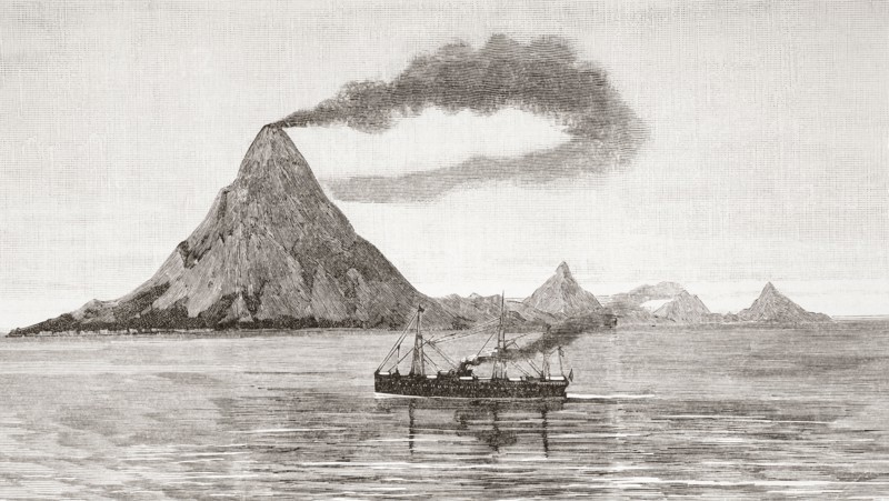 The eruption of the Gunung Awu volcano.