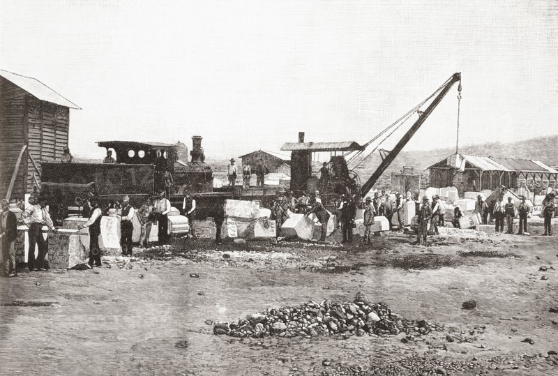 Workers carving the marble at the Marble Quarry.