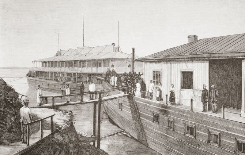A floating hospital on the River Volga.