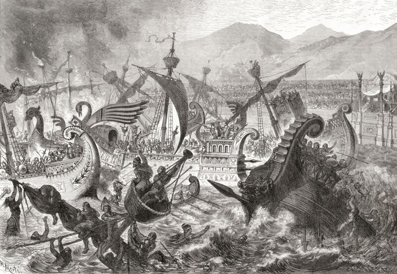 Naval combat in the colosseum in ancient Rome.
