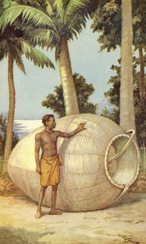 A native of Papua New Guinea with a fish trap.