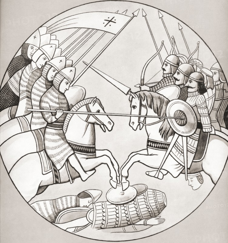 Combat between crusaders and Muslims.