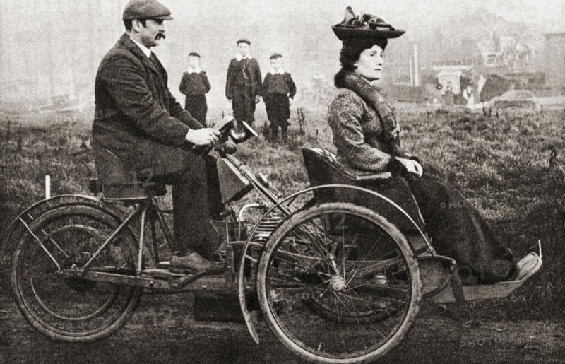 A Combination bicycle which carried the passenger in front and slightly to the left of the rider to enable him to see the road.