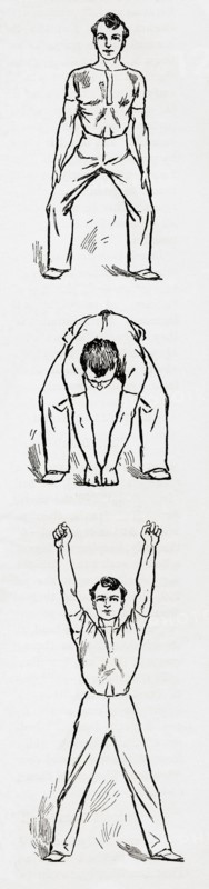 Leg, body and arm exercises.