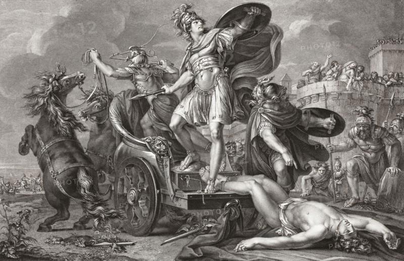 After killing Hector in hand-to-hand combat as revenge for the death of  his friend Patroclus.