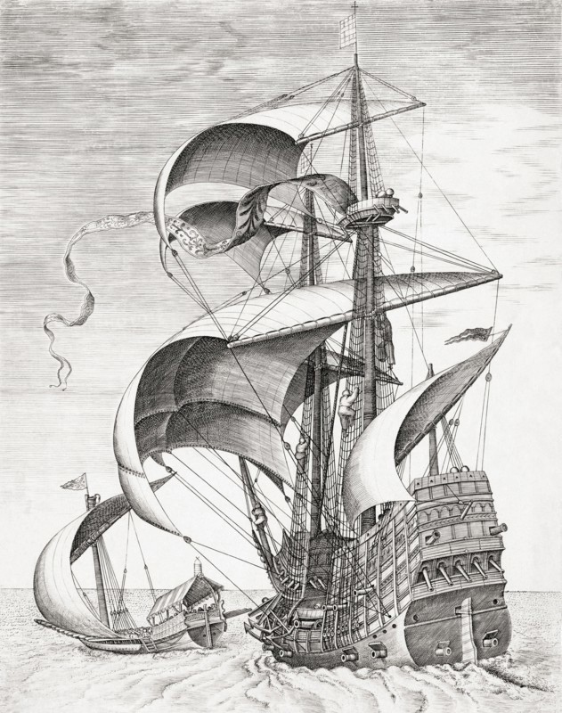 16th century warship and a galley.