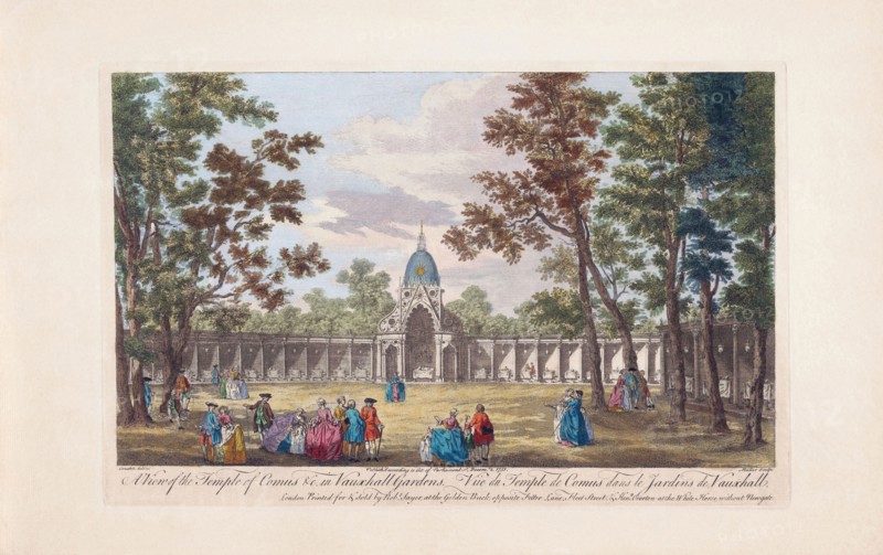 A view of the Temple of Comus in Vauxhall Gardens.