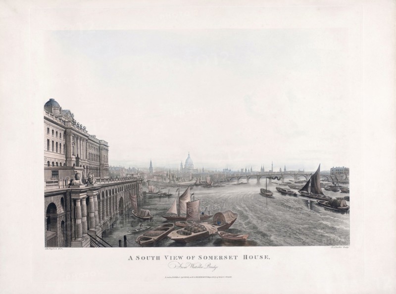 A south view of Somerset House from Waterloo Bridge.