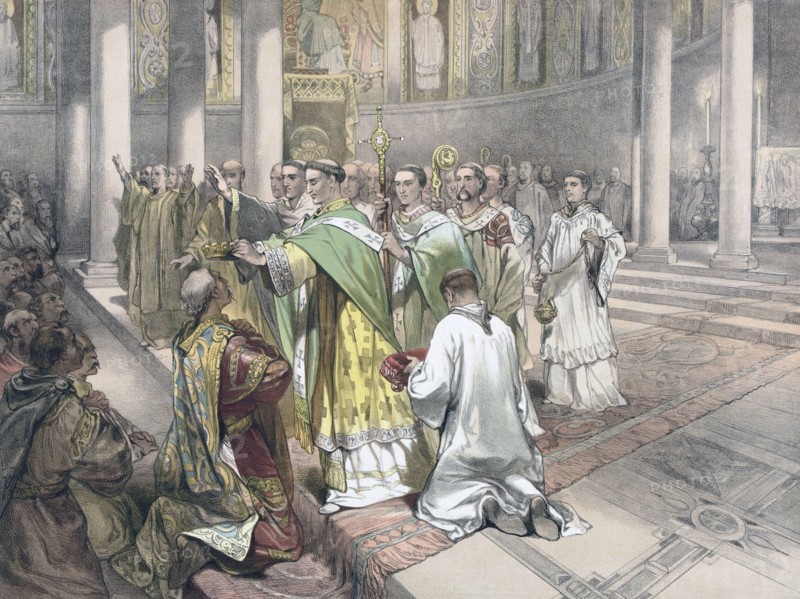 Pope Leo III crowns Charlemagne Emperor of the Romans.