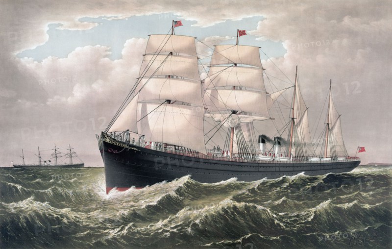 The steamships Egypt and Spain of the National Steamship Line off Sandy Hook.