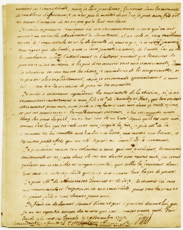 Last Page Of The Will Of Louis XVI.