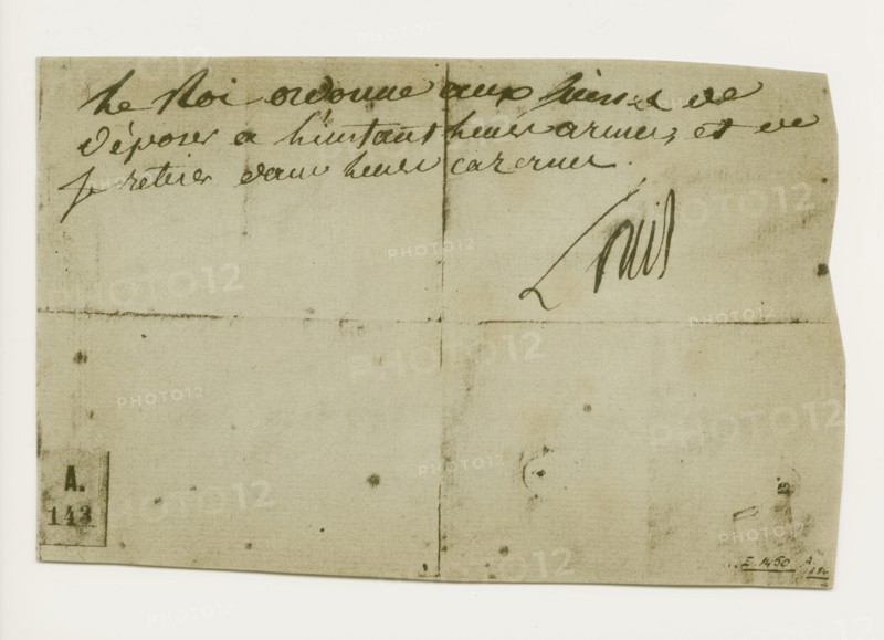 Last order signed by Louis XVI when he had taken refuge with the Legislative Assembly.