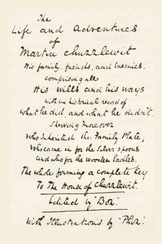One of the title pages written by Charles Dickens when he was working on his novel Martin Chuzzlewit.