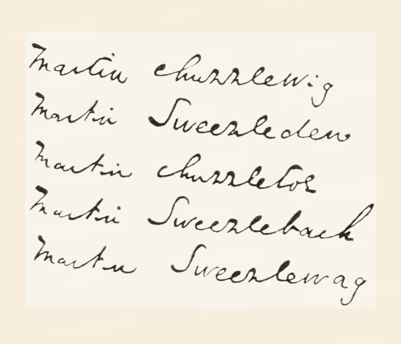 Part of Dicken's manuscript notes re the name of his hero for Martin Chuzzlewit.