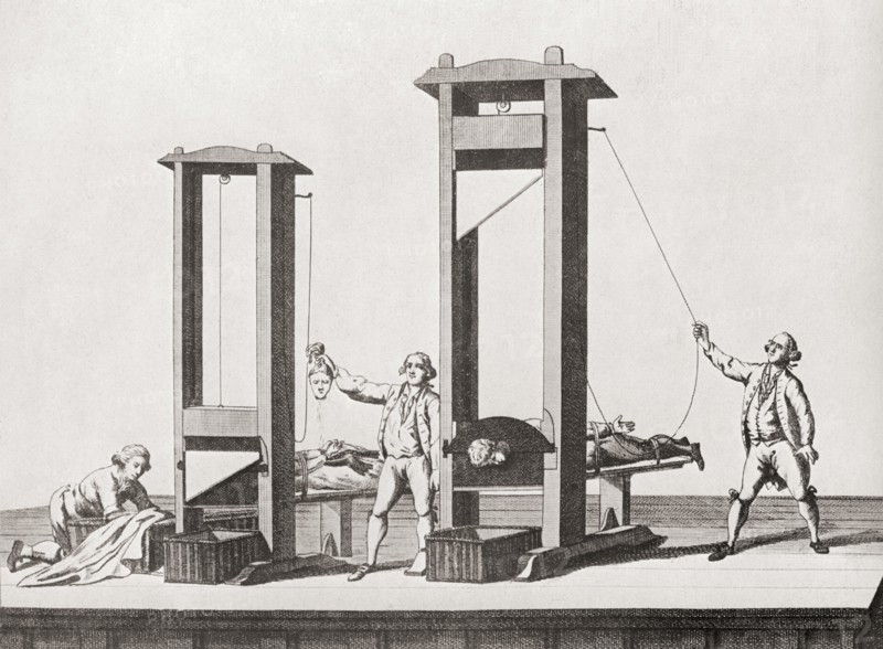 Two guillotines from the time of the French Revolution.