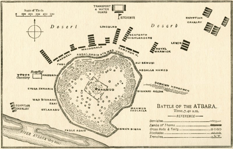 Map showing The Battle of Atbara during the Second Sudan War also called the Mahdist War.