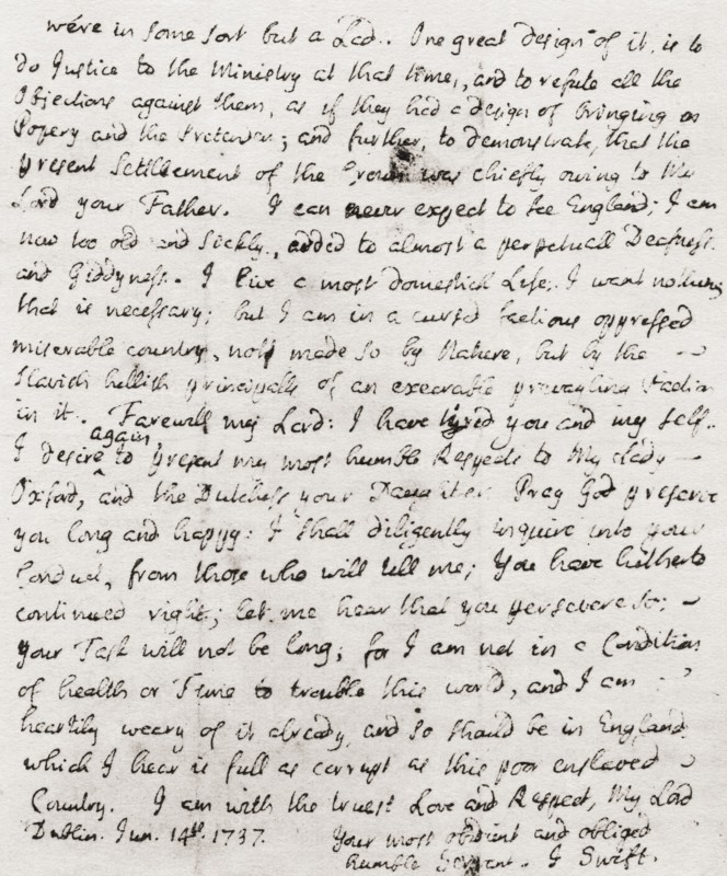 Part of a letter dated 14 June, 1737.