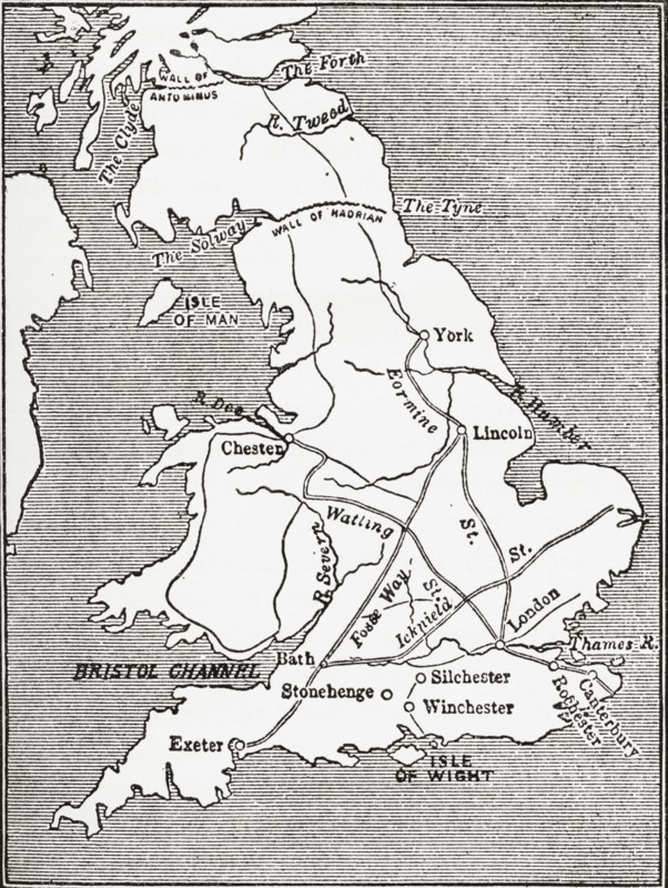 Map showing the Roman roads in Britain.