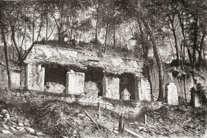 The facade of the palace at Palenque.