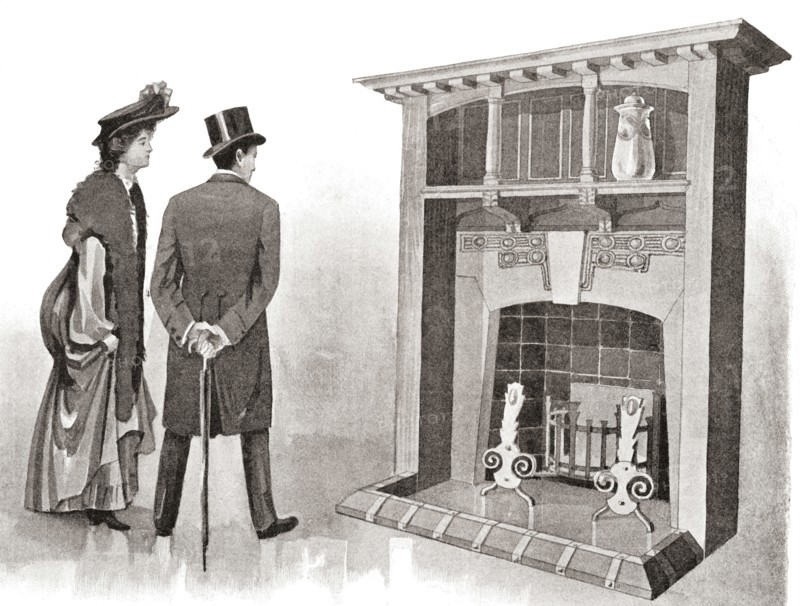 Advertisement for a fireplace.