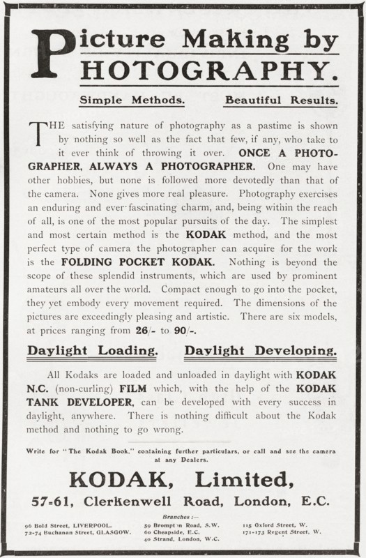 Early 20th Century Advertisement For Photography Using Kodak Camera And Film.