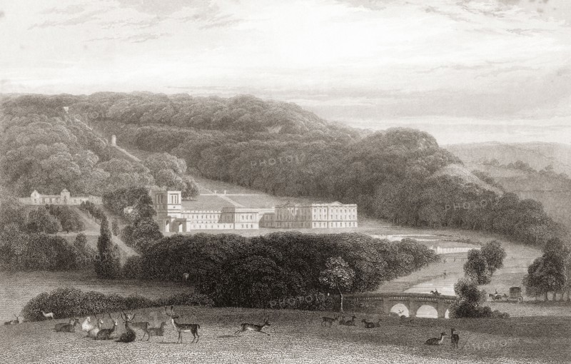 19th century view of Chatsworth House.