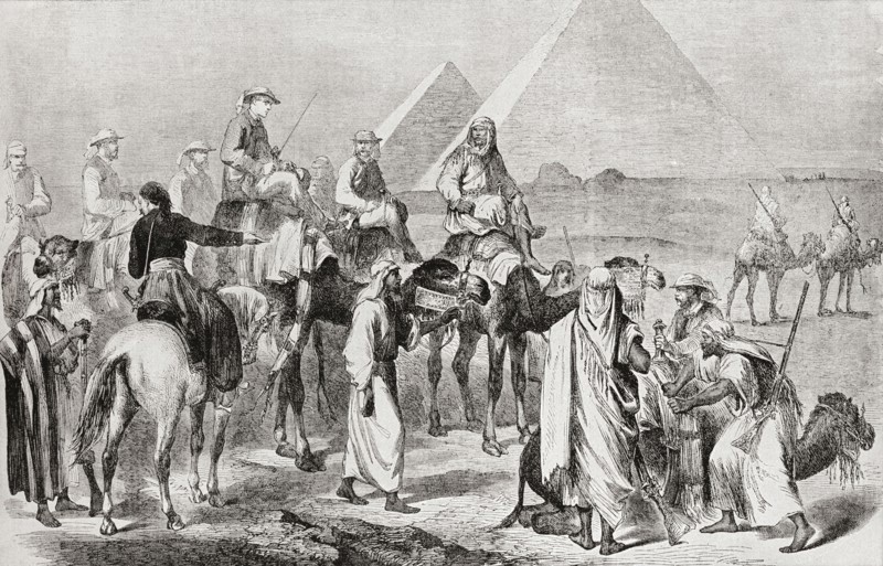 Victorian tourists at the pyramids of Giza.