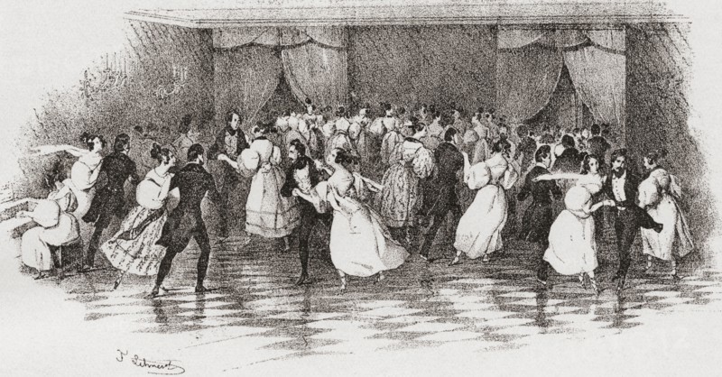 Dancing the polka at a ball in 1830.