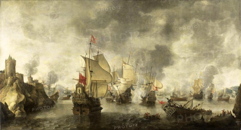 Battle of the combined Venetian and Dutch fleets against the Turks in the Bay of Foya.