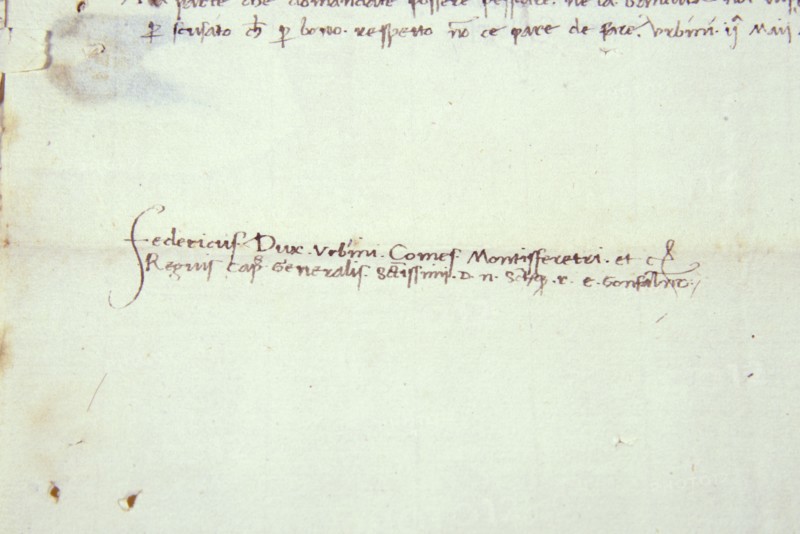 Autograph signature of Duke Federico da Montefeltro