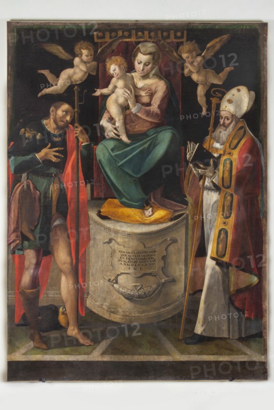 Simone De Magistris, Madonna Enthroned with Child, between Saints Rocco and Martino
