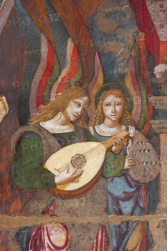 Bernardino di Mariotto, Madonna with Child Enthroned, St. Francis of Assisi, St. Anthony of Padua, St. John the Baptist and musician