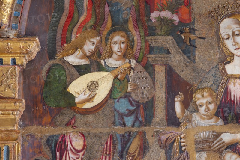 Bernardino di Mariotto, Madonna with Child Enthroned, St. Francis of Assisi, St. Anthony of Padua, St. John the Baptist and musician