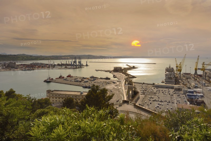 Ancona (Italy, Marches), panorama from San Ciriaco on the port (sunset)