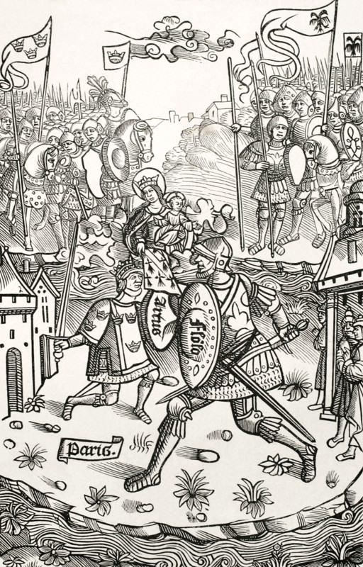 King Arthur fighting the giant, under the protection of the Virgin