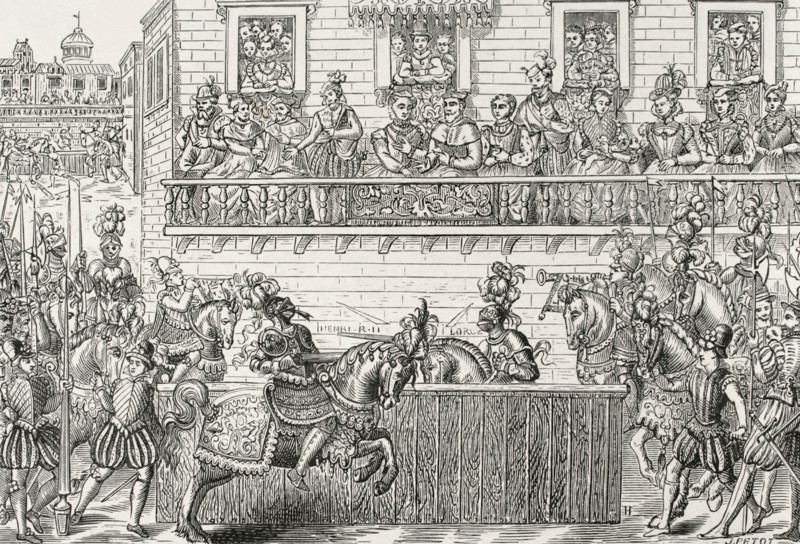 King Henry II of France (1519-1559) was mortally wounded during the tournament held in the Place des Vosges (Vosges Square) in Paris, on the occasion of the wedding of his daughter Elisabeth of Valois to King Philip II of Spain