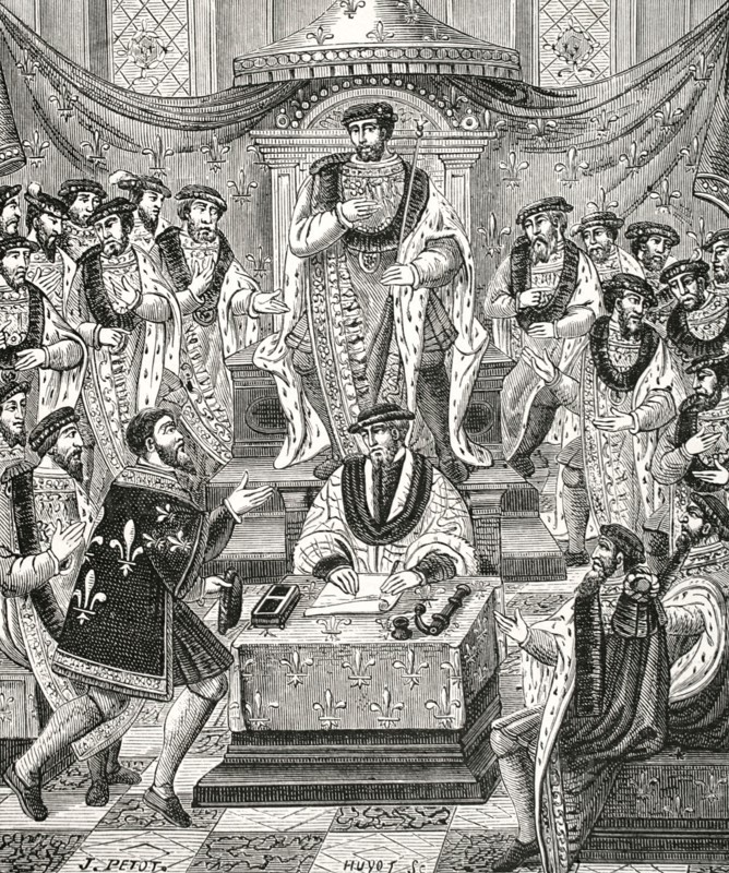 Reception of a knight of the Order of Saint-Michel (Order of Saint Michael), French military order founded by King Louis XI (1423-1483) in Amboise on 1 August 1469
