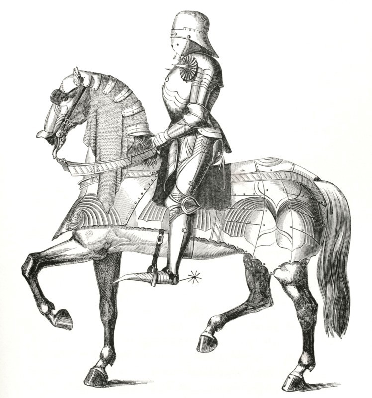 Armoured and mounted knight at war, 15th century
