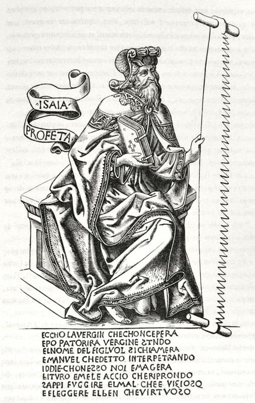 The prophet Isaiah, holding a saw in his hand, the instrument with which he was tortured