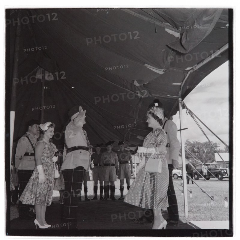 HM the Queen Mother at Cameronians (Scottish Rifles) Camp, Nairobi
