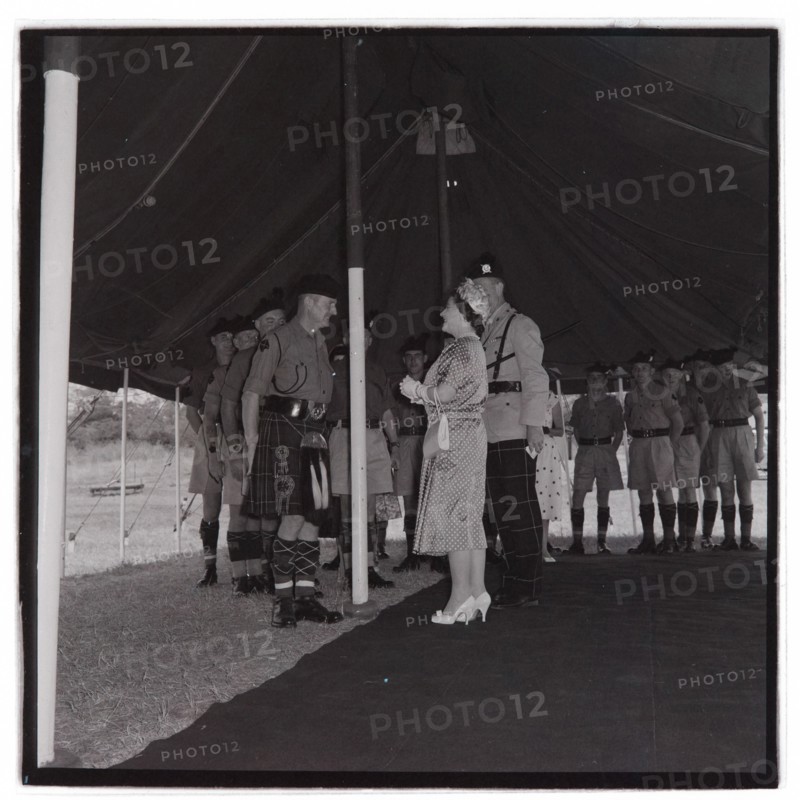 HM the Queen Mother at Cameronians (Scottish Rifles) Camp, Nairobi