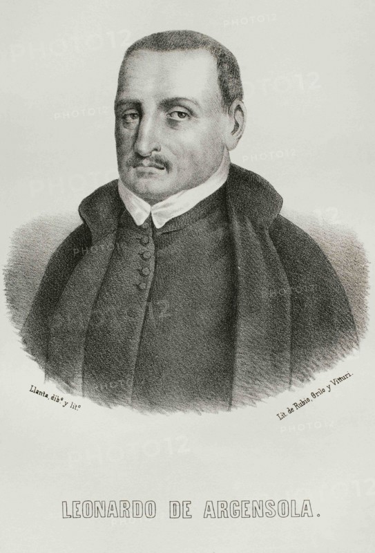 Bartolome Juan Leonardo de Argensola (1562-1631). Spanish poet and historian. Major Chronicler of Aragon of the Spanish Golden Age. Portrait. Illustration by Santiago Llanta. Lithography. Cronica General de España, Historia Ilustrada y Descriptiva de sus Provincias. Aragon, 1866.