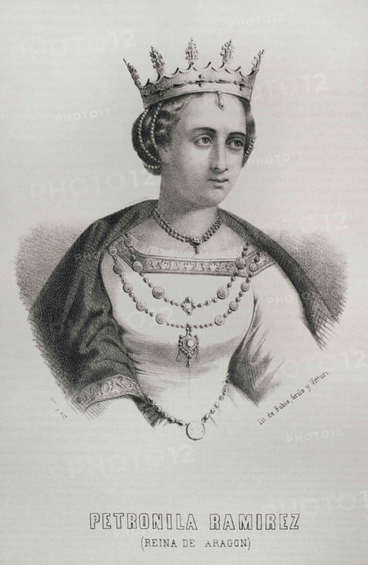 Petronilla (1136-1173). Queen of Aragon (1157-1164). Portrait. Lithography. Cronica General de España, Historia Ilustrada y Descriptiva de sus Provincias. Aragon, 1866.