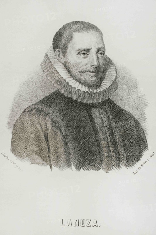Juan de Lanuza (1564-1591). Chief Justice of Aragon. Portrait. Illustration by Llanta. Lithography. Cronica General de España, Historia Ilustrada y Descriptiva de sus Provincias. Aragon, 1866.